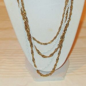 Vintage Multi chain White Enamel Gold necklace